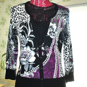 WHBM RHINESTONE FLORAL SNAP FRONT CARDIGAN EUC